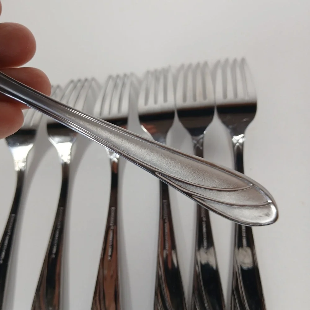 Cambridge Medina Forks Stainless Steel Silverware Glossy Satin Frosted Set Of 7